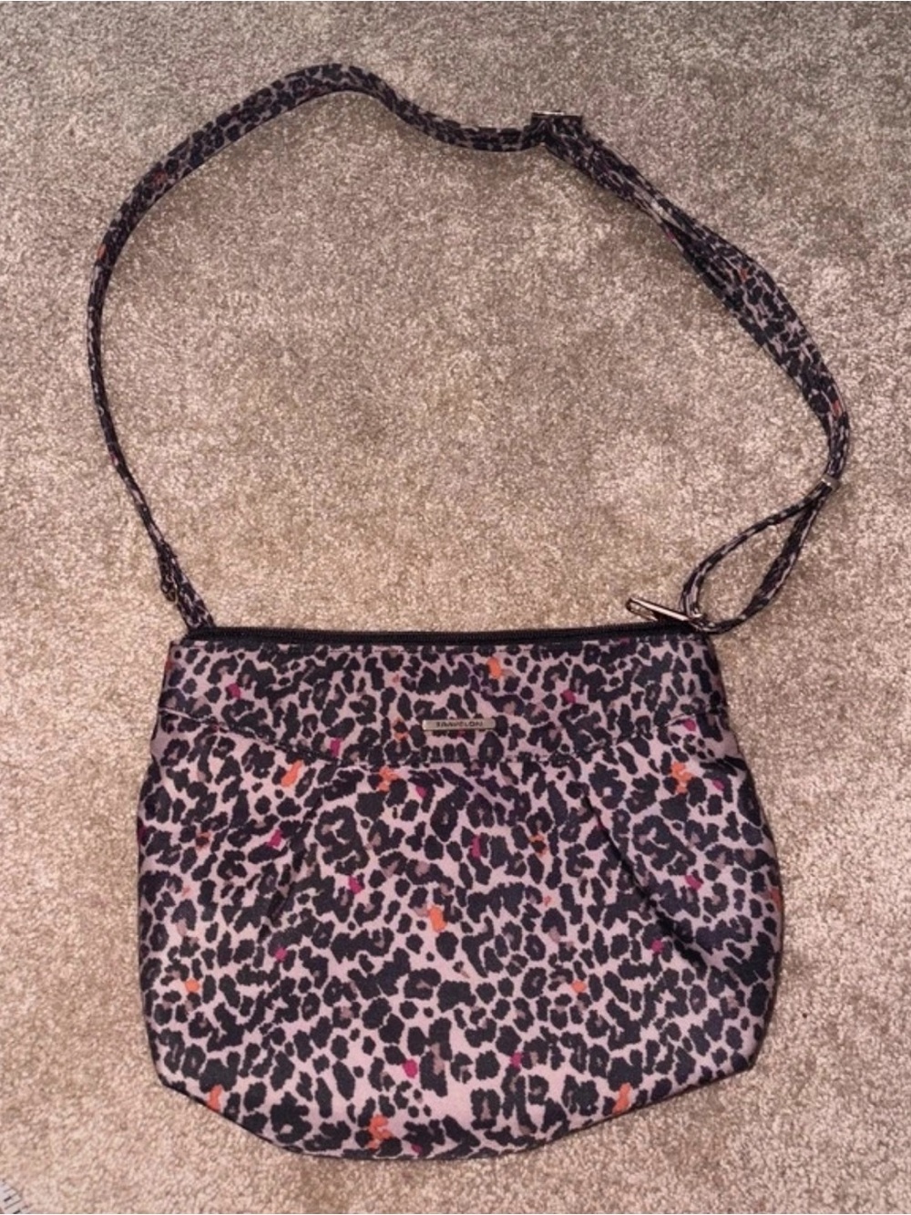 Travelon Leopard Print Crossbody Bag in Pink, Black and Orange